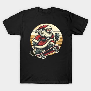 Shreddin' through the Snow: Vintage Santa's Skateboard Sleigh Ride T-Shirt